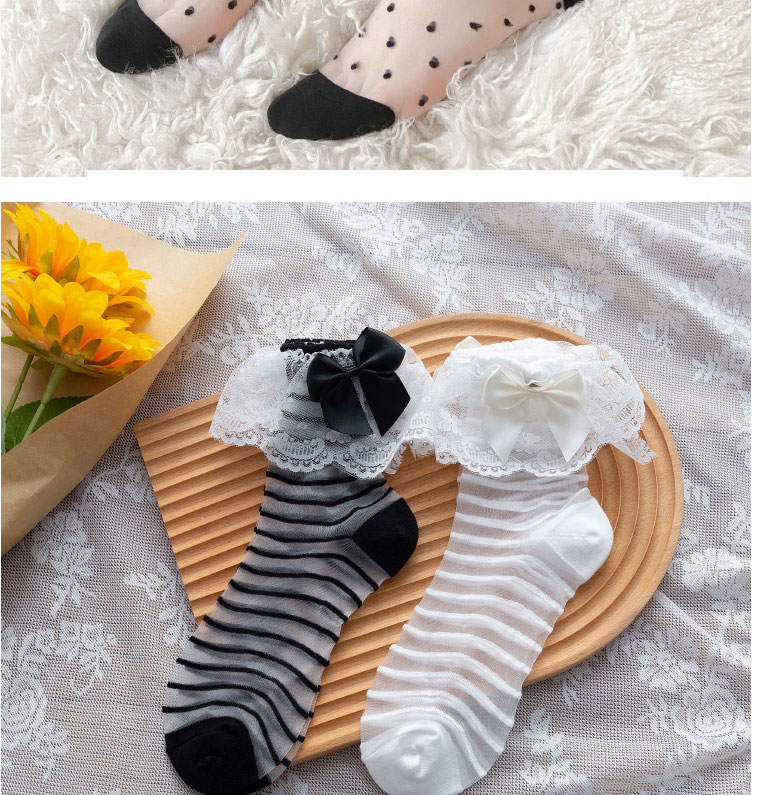Fashion White Lace Lace Card Silk Bow Crystal Thin Socks,Fashion Socks