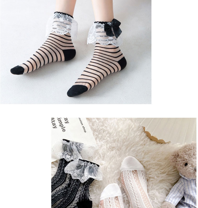 Fashion Polka Dot Black Lace Lace Card Silk Bow Crystal Thin Socks,Fashion Socks