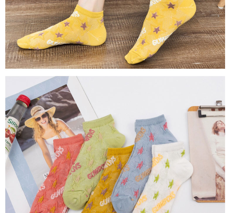 Fashion Yellow Cotton Geometric Print Mesh Socks,Fashion Socks