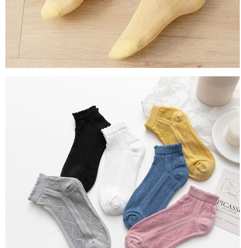 Fashion Yellow Pure Color Hollow Mesh Cotton Socks,Fashion Socks