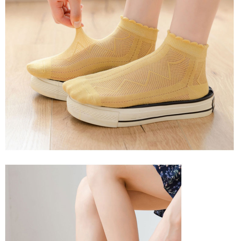 Fashion Yellow Pure Color Hollow Mesh Cotton Socks,Fashion Socks