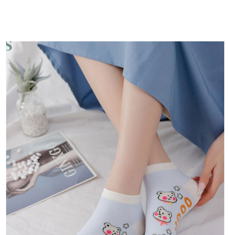 Fashion White Cotton Cartoon Bear And Crocodile Print Shallow Mouth Socks,Fashion Socks