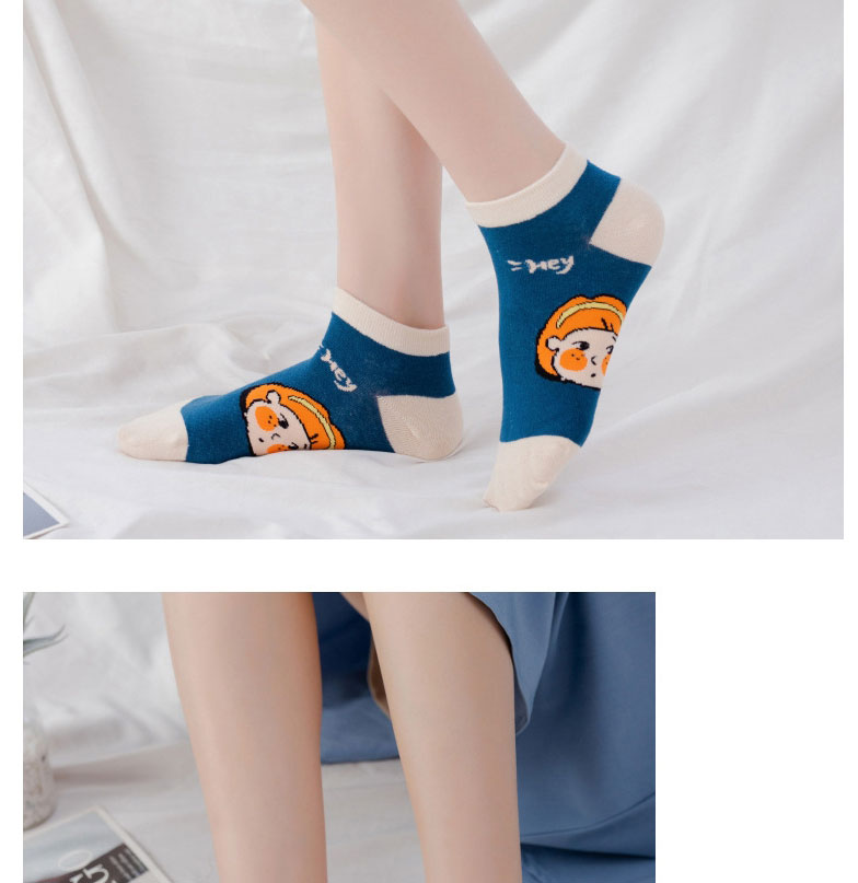 Fashion Light Blue Cotton Cartoon Bear And Crocodile Print Shallow Mouth Socks,Fashion Socks