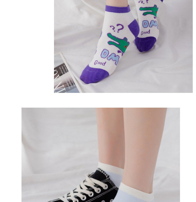 Fashion Purple Cotton Cartoon Bear And Crocodile Print Shallow Mouth Socks,Fashion Socks