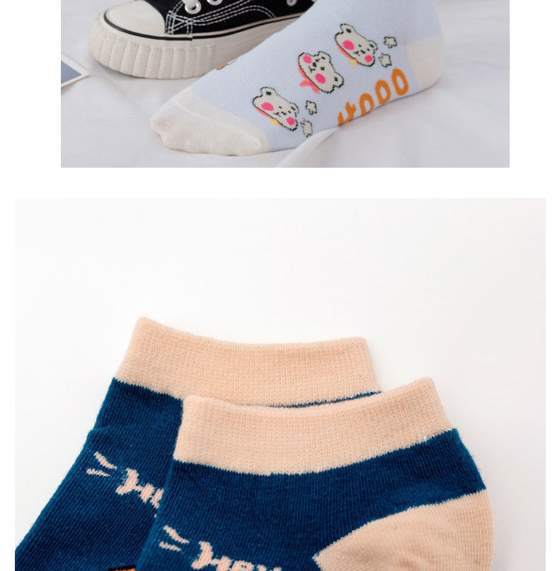Fashion Light Blue Cotton Cartoon Bear And Crocodile Print Shallow Mouth Socks,Fashion Socks