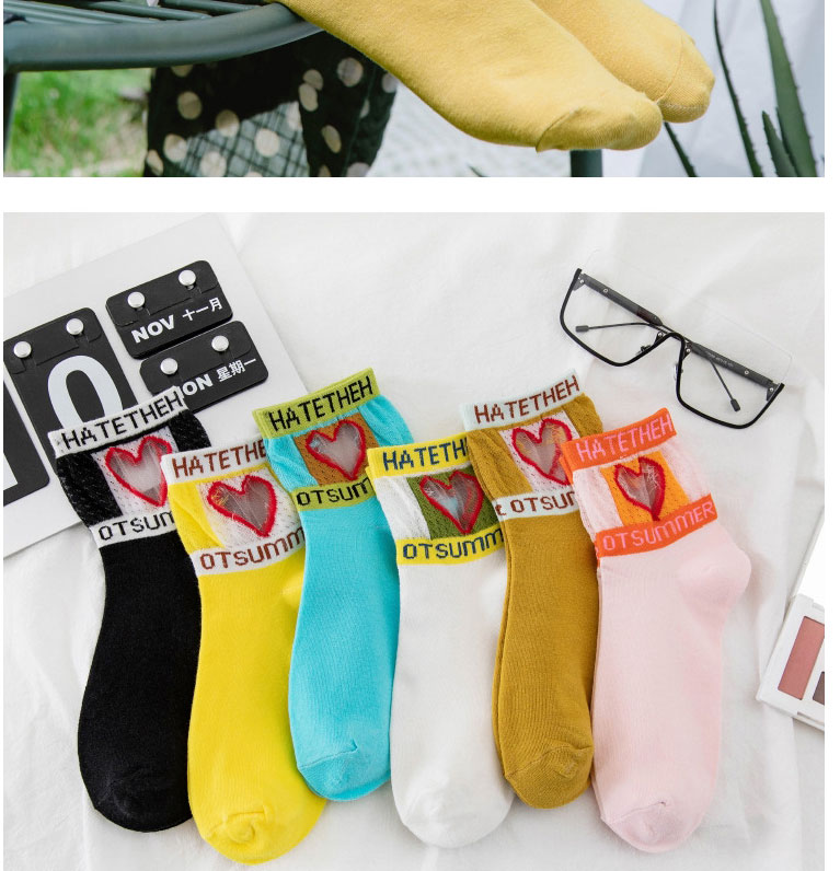 Fashion Bright Yellow Cotton Love Card Silk Tube Socks,Fashion Socks