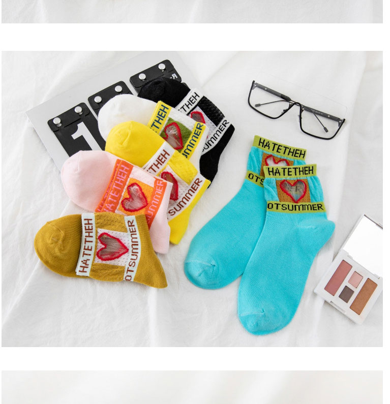 Fashion Bright Yellow Cotton Love Card Silk Tube Socks,Fashion Socks