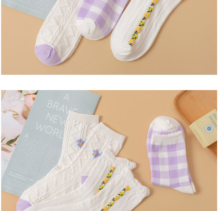 Fashion Purple Grid Cotton Check Print Socks,Fashion Socks