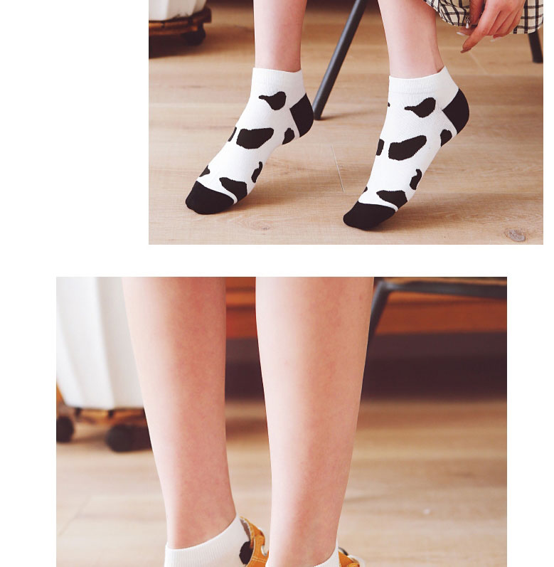 Fashion Black With Cream Geometric Color Matching Low-cut Boat Socks,Fashion Socks
