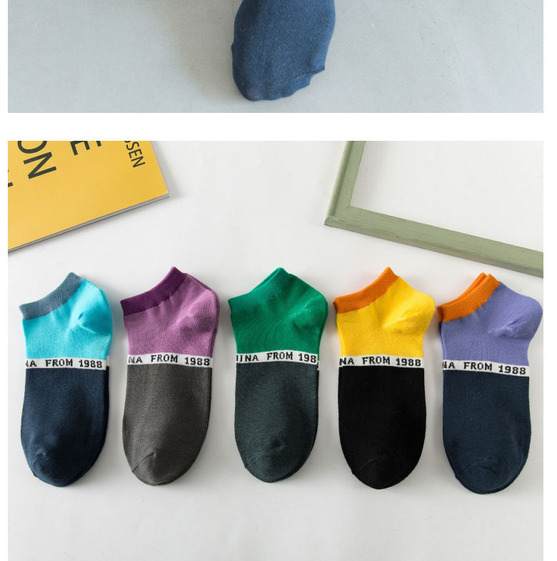 Fashion Light Blue Color-block Socks With Embroidered Cotton Letters,Fashion Socks