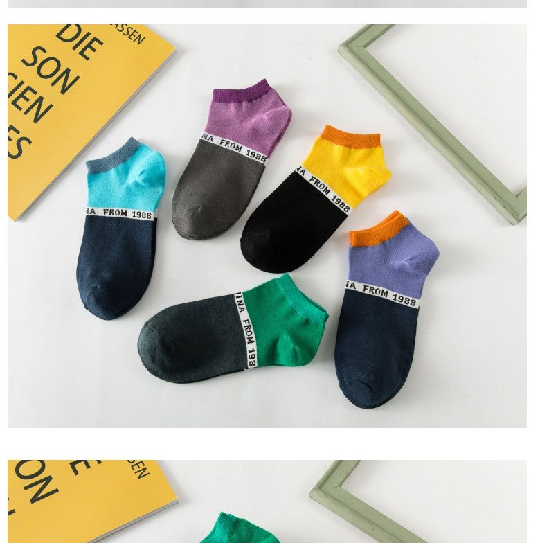Fashion Violet Color-block Socks With Embroidered Cotton Letters,Fashion Socks