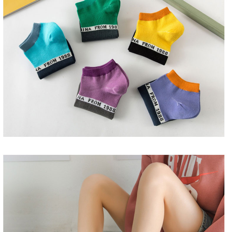 Fashion Green Color-block Socks With Embroidered Cotton Letters,Fashion Socks