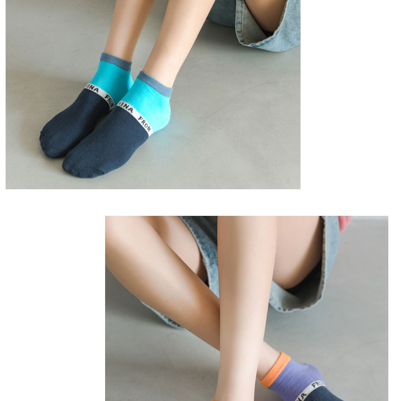 Fashion Fuchsia Color-block Socks With Embroidered Cotton Letters,Fashion Socks