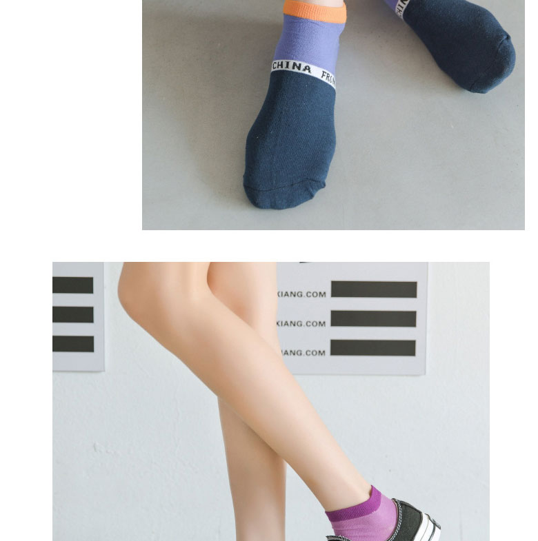 Fashion Light Blue Color-block Socks With Embroidered Cotton Letters,Fashion Socks