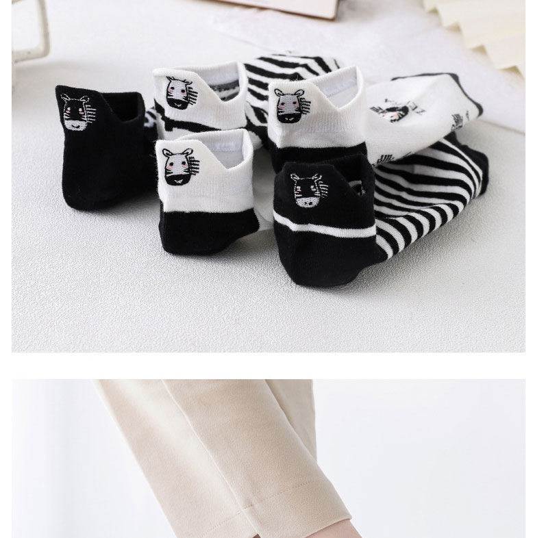 Fashion White Socks Zebra Cotton Geometric Embroidered Boat Socks,Fashion Socks