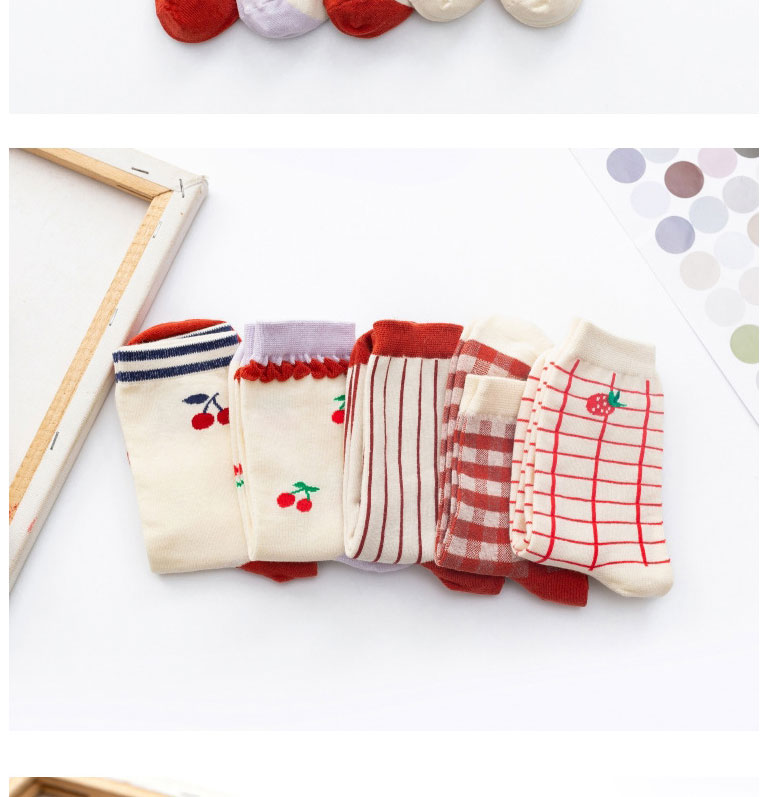 Fashion Strawberry Lattice Cotton Geometric Print Socks,Fashion Socks