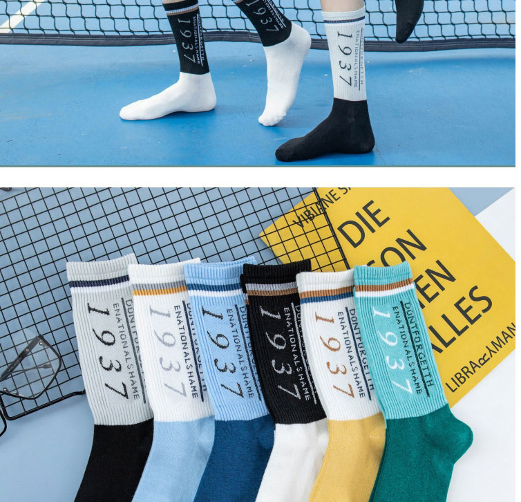 Fashion Socks White And Yellow Cotton Numeric Embroidered Socks,Fashion Socks