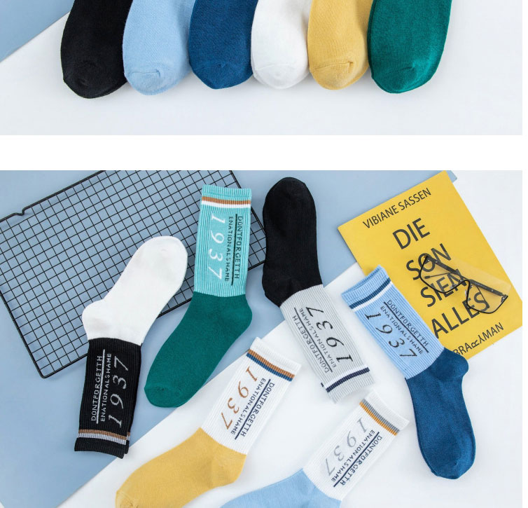 Fashion Socks White And Blue Cotton Numeric Embroidered Socks,Fashion Socks