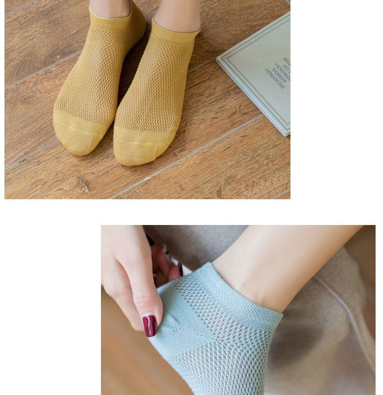 Fashion Khaki Cotton Geometric Mesh Boat Socks,Fashion Socks