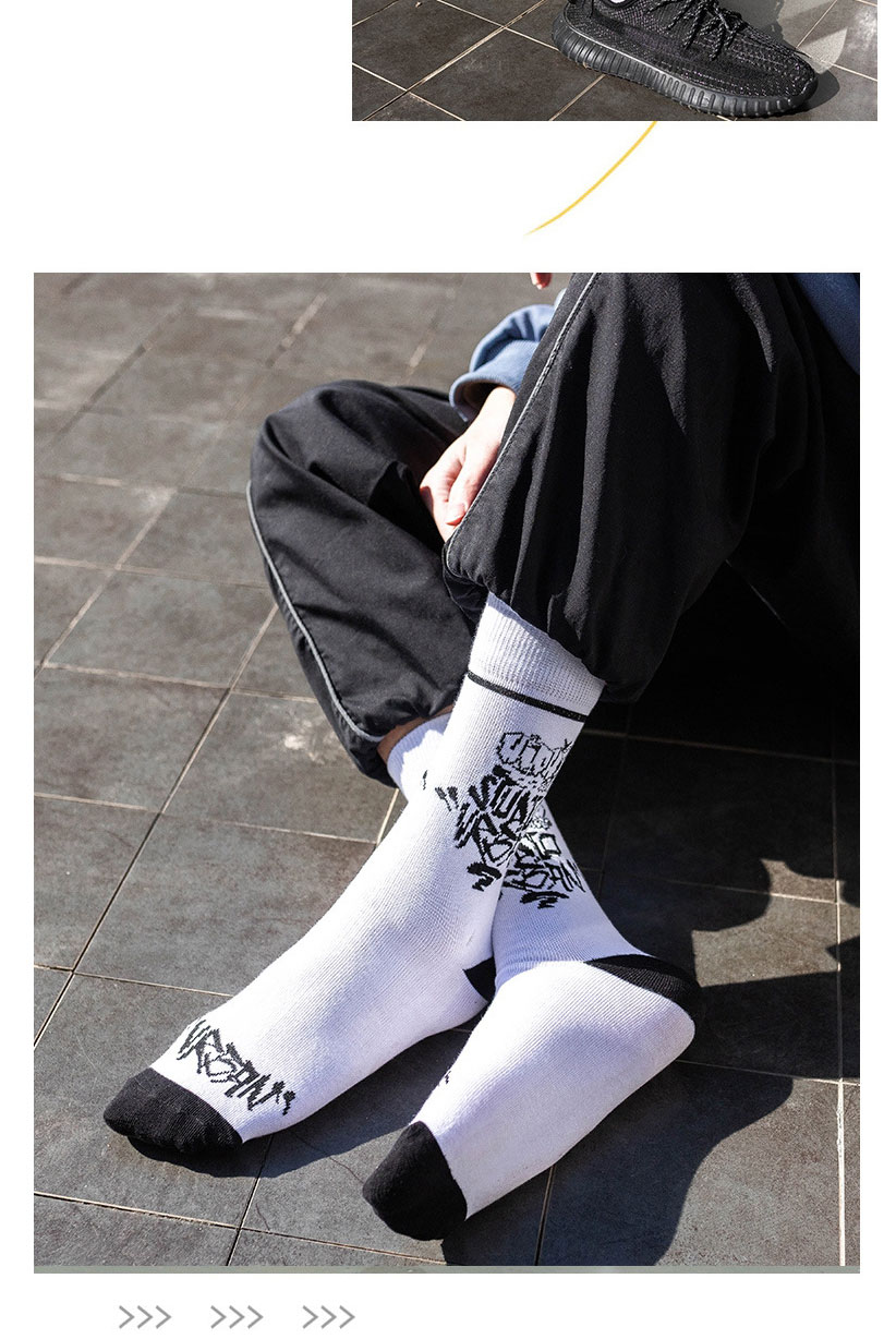 Fashion Pure White Socks Cotton Geometric Print Socks,Fashion Socks