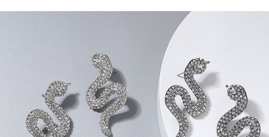 Fashion Silver Color Alloy Full Diamond Snake-shaped Earrings,Stud Earrings