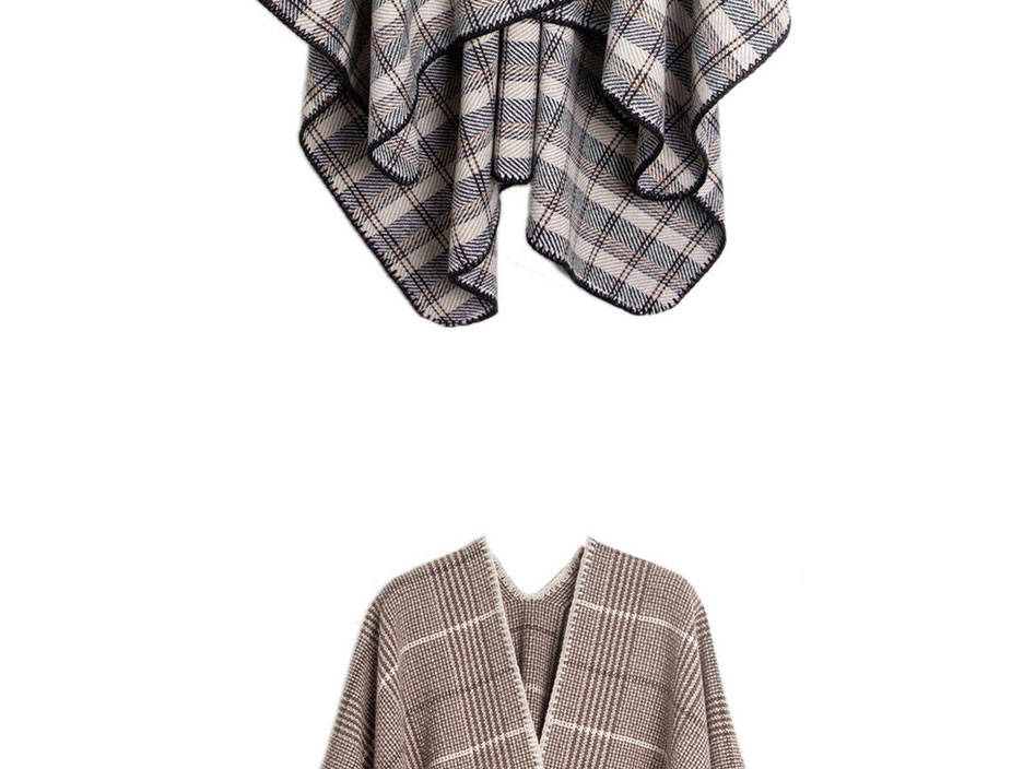 Fashion Beige Houndstooth Split Check Large Shawl,knitting Wool Scaves