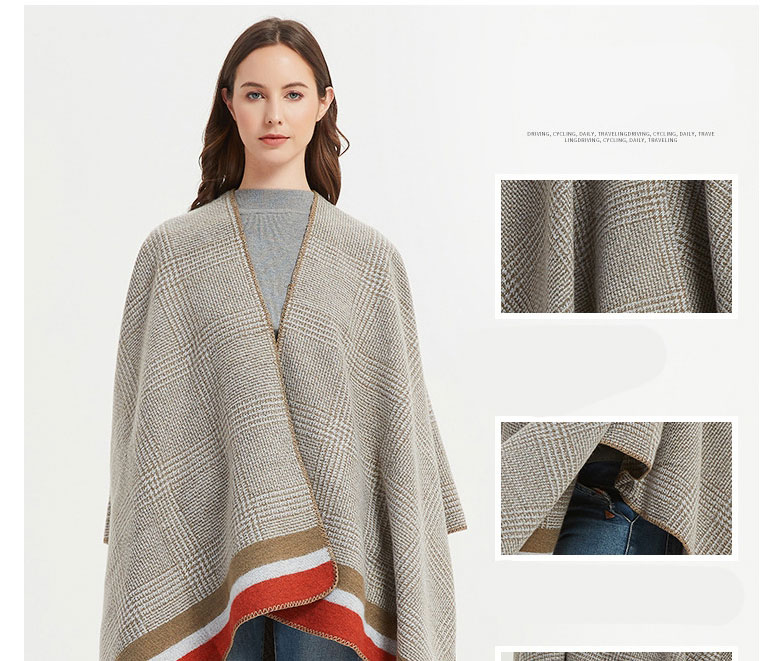 Fashion 03#camel Plaid Split Shawl,knitting Wool Scaves