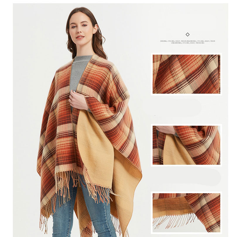 Fashion 01#miju Double-sided Plaid Split Shawl,knitting Wool Scaves