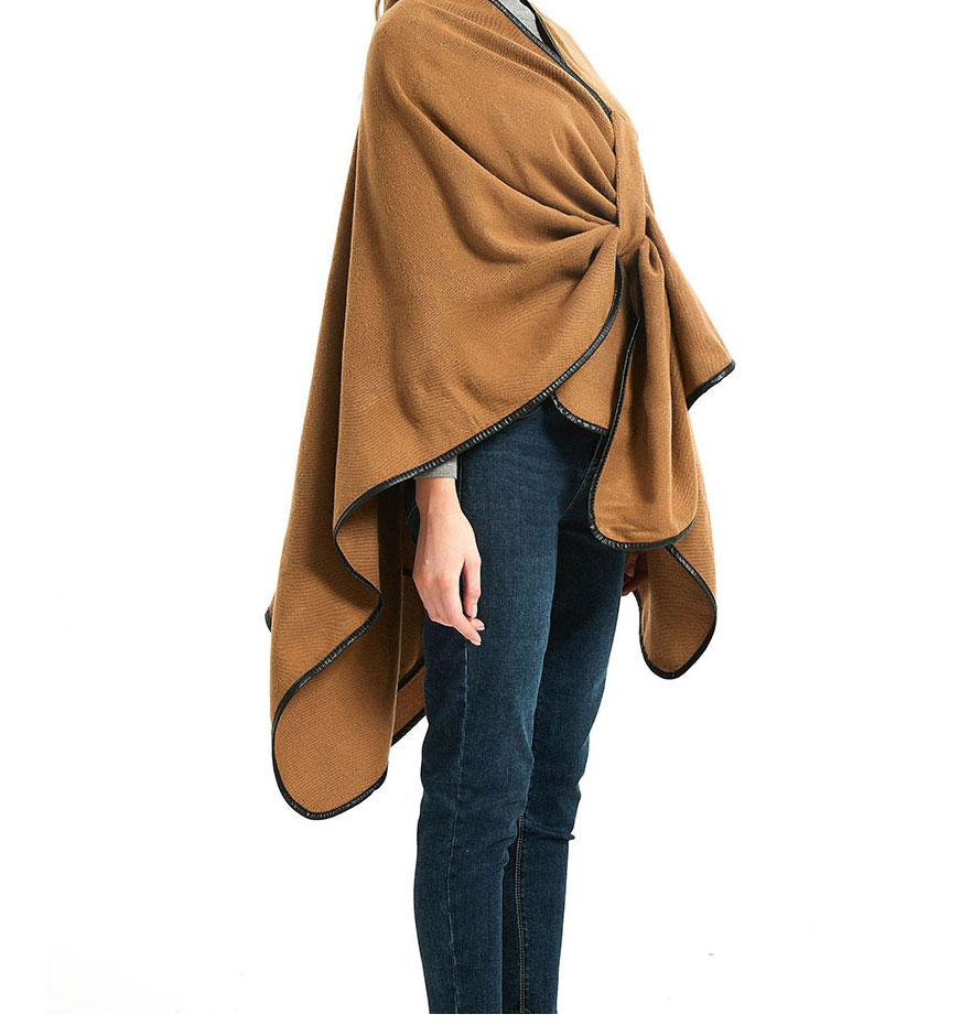 Fashion Camel Leather Buckle Split Shawl,knitting Wool Scaves
