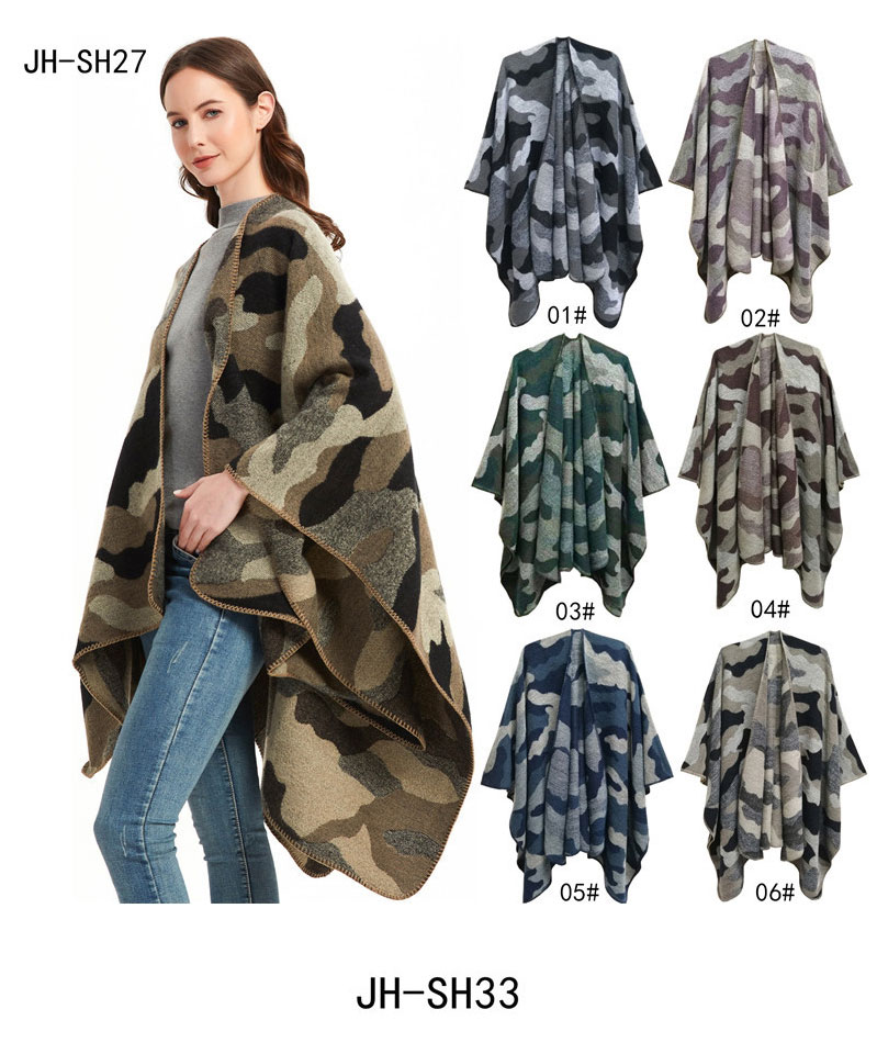 Fashion Sh27-04#brown Green Jacquard Shawl With Camouflage Slit,knitting Wool Scaves