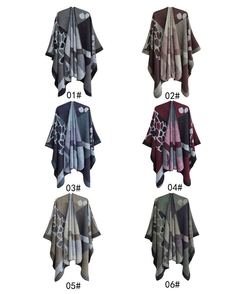 Fashion Sh27-06 Khaki Jacquard Shawl With Camouflage Slit,knitting Wool Scaves