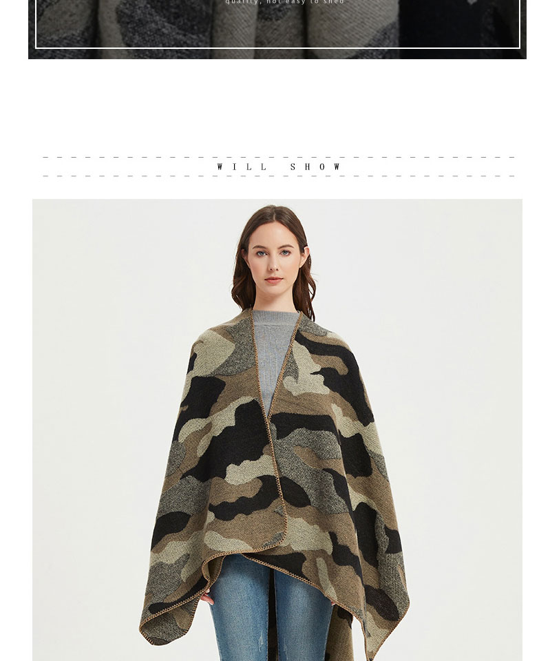 Fashion Sh27-06 Khaki Jacquard Shawl With Camouflage Slit,knitting Wool Scaves