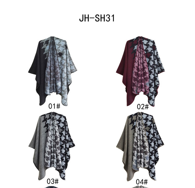 Fashion Black Houndstooth Jacquard Split Shawl,knitting Wool Scaves