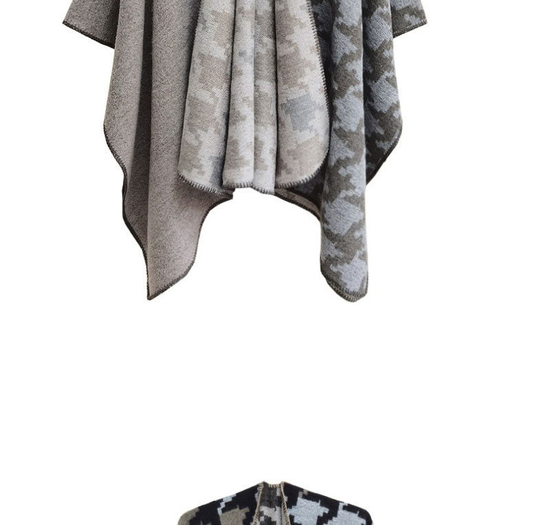 Fashion Grey Houndstooth Jacquard Split Shawl,knitting Wool Scaves