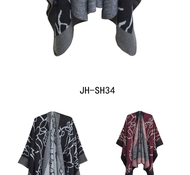 Fashion Sh32-01 Black Ink Painting Print Split Shawl,knitting Wool Scaves