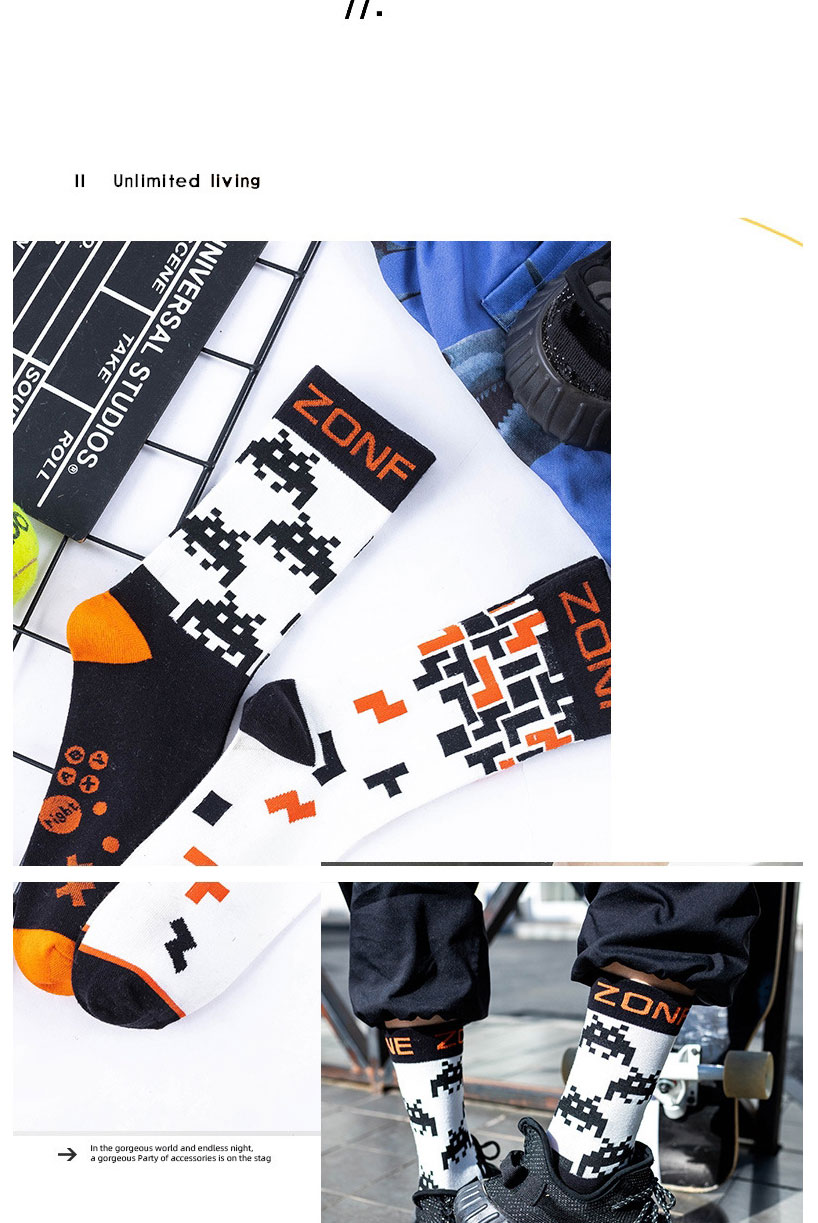 Fashion Followed By Orange Cotton Geometric Print Socks,Fashion Socks