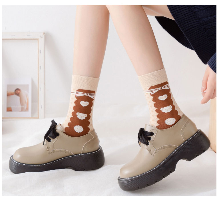 Fashion Khaki Heart Cotton Geometric Print Socks,Fashion Socks