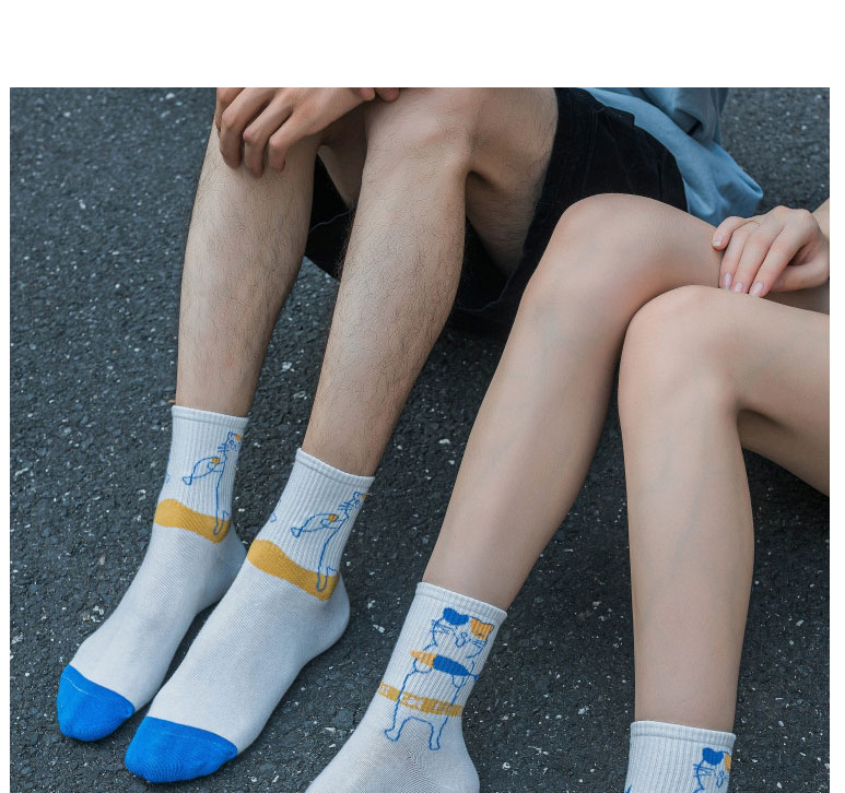 Fashion White Toe Blue Cotton Geometric Print Socks,Fashion Socks