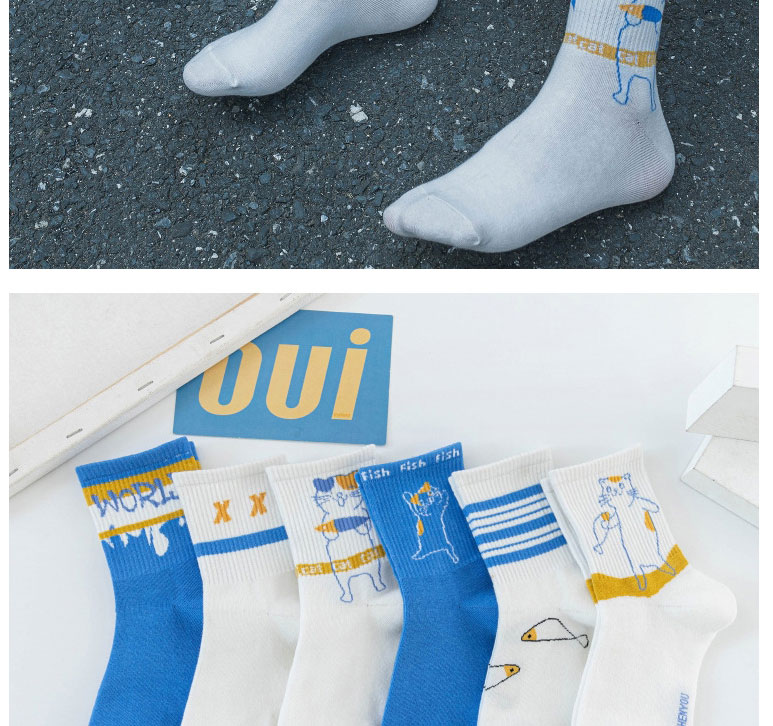 Fashion White Toe Blue Cotton Geometric Print Socks,Fashion Socks