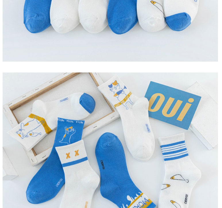 Fashion Blue Kitten Cotton Geometric Print Socks,Fashion Socks