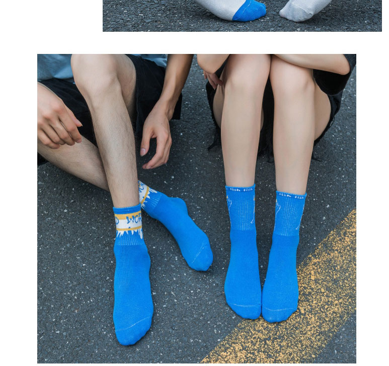 Fashion Blue Letters Cotton Geometric Print Socks,Fashion Socks