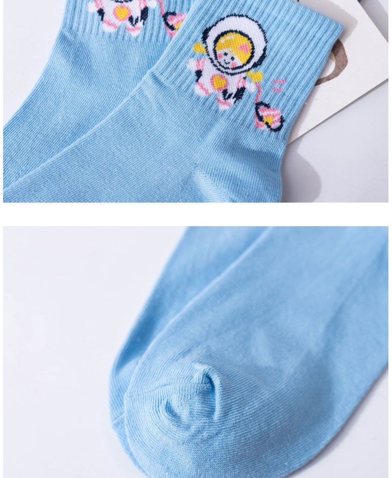 Fashion Blue Cotton Geometric Embroidered Tube Socks,Fashion Socks