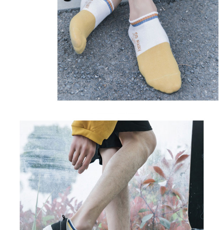 Fashion Socks White And Yellow Embroidered Cotton Socks With Color-block Letters,Fashion Socks