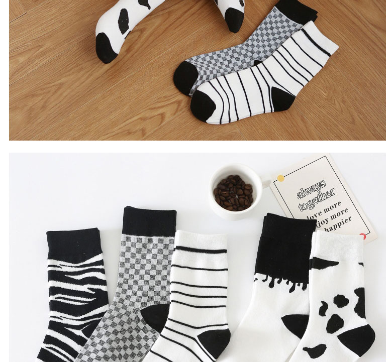 Fashion Plaque Cotton Striped Check Cow Pattern Socks,Fashion Socks