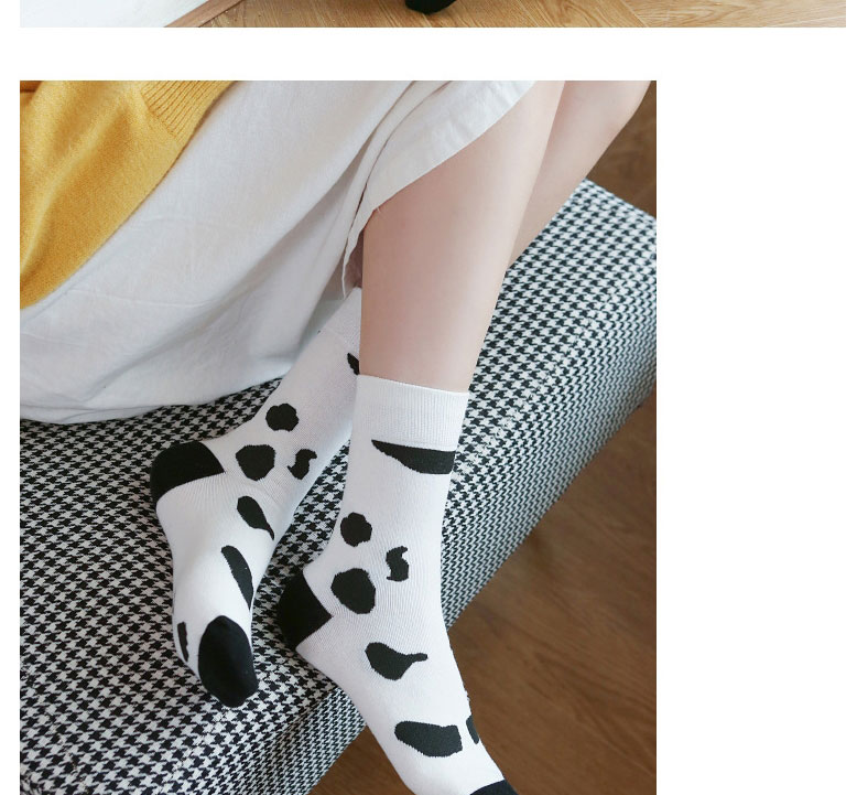 Fashion Cream Cotton Striped Check Cow Pattern Socks,Fashion Socks