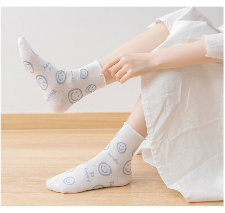 Fashion Big Smile Cotton Geometric Embroidered Roll Socks,Fashion Socks