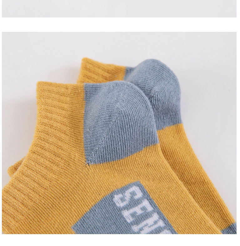 Fashion Tiptoe Yellow Cotton Geometric Embroidered Short Socks,Fashion Socks