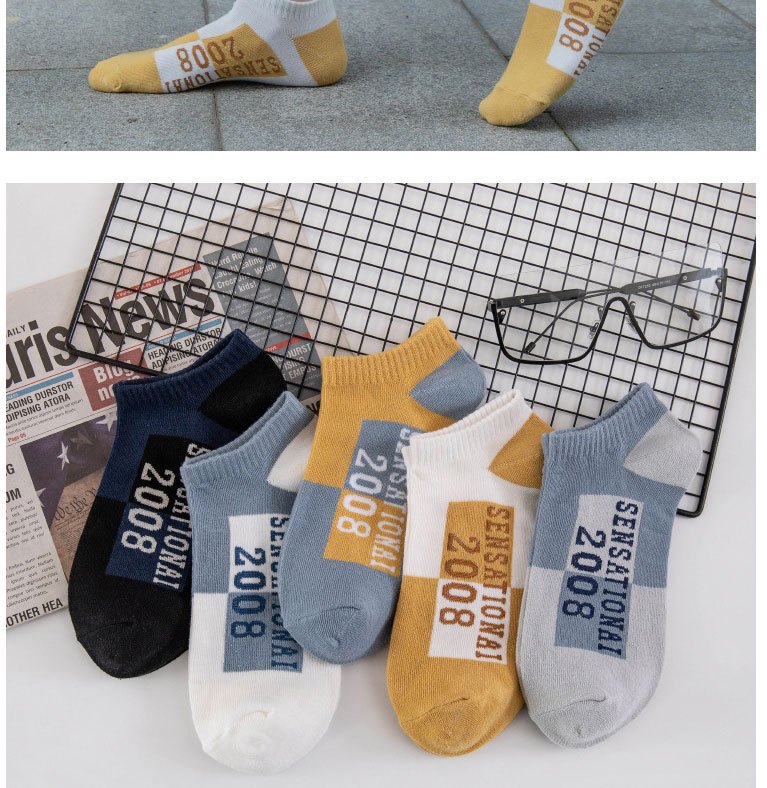 Fashion Tiptoe Yellow Cotton Geometric Embroidered Short Socks,Fashion Socks