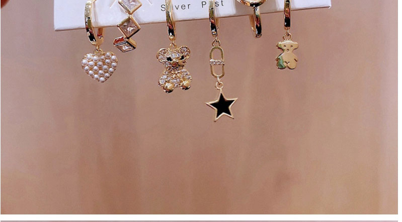 Fashion Gold Color Copper Inlaid Zirconium Bear Five-pointed Star Love Earrings Set,Earring Set