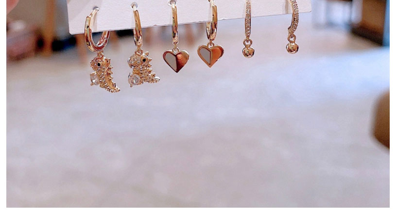 Fashion Gold Color Copper Inlaid Zirconium Dinosaur Love Earring Set,Earring Set